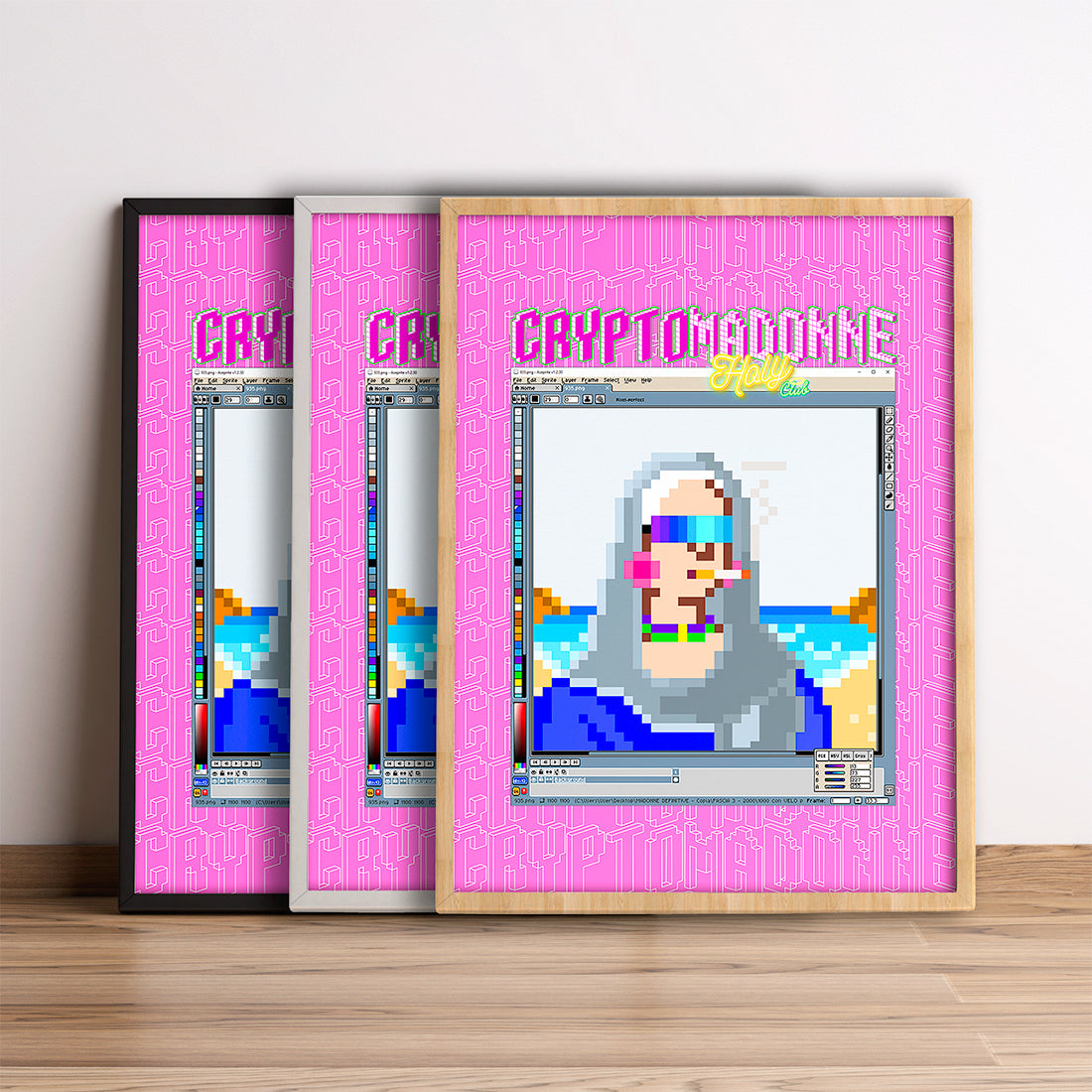 CryptoMaDonna_pink on the beach poster